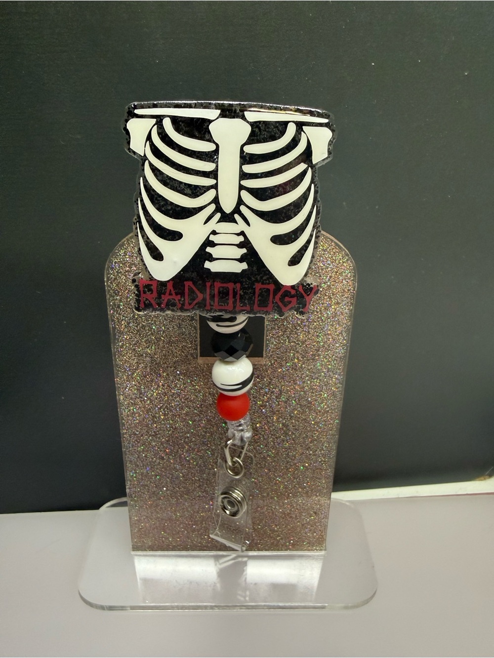 Xray Radiology Skeleton Badge Reel - Black, White & Red
